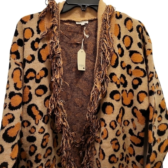 NWT Jodifl Med Cheetah print cardigan long oversized fringe - Picture 5 of 16